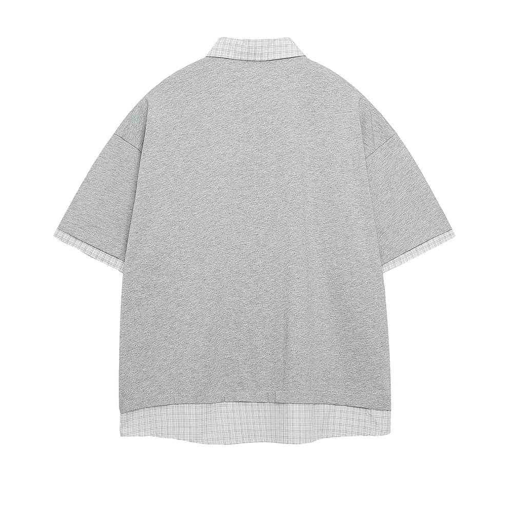 Casual Loose Fit Fake Two-Piece Letter Print Polo T-Shirt