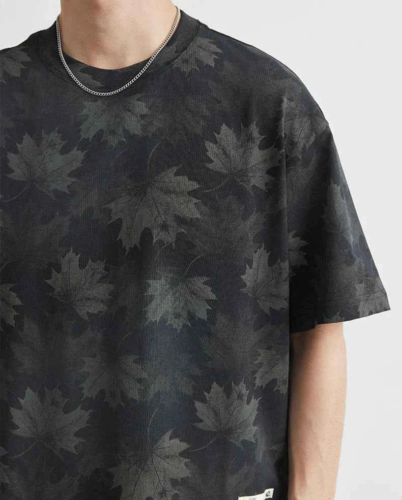 Men's Streetwear Retro Ink Dye Maple Leaf T-Shirt