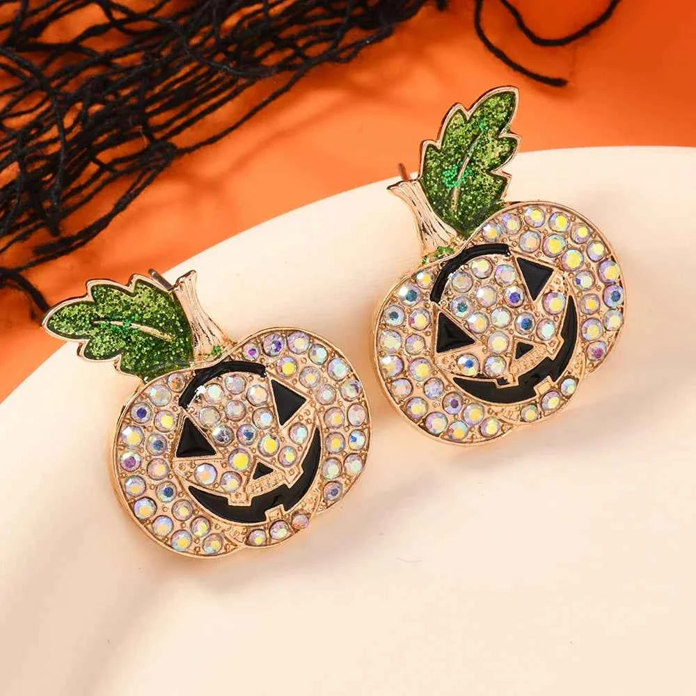 Funny Diamond Studded Halloween Pumpkin Earrings