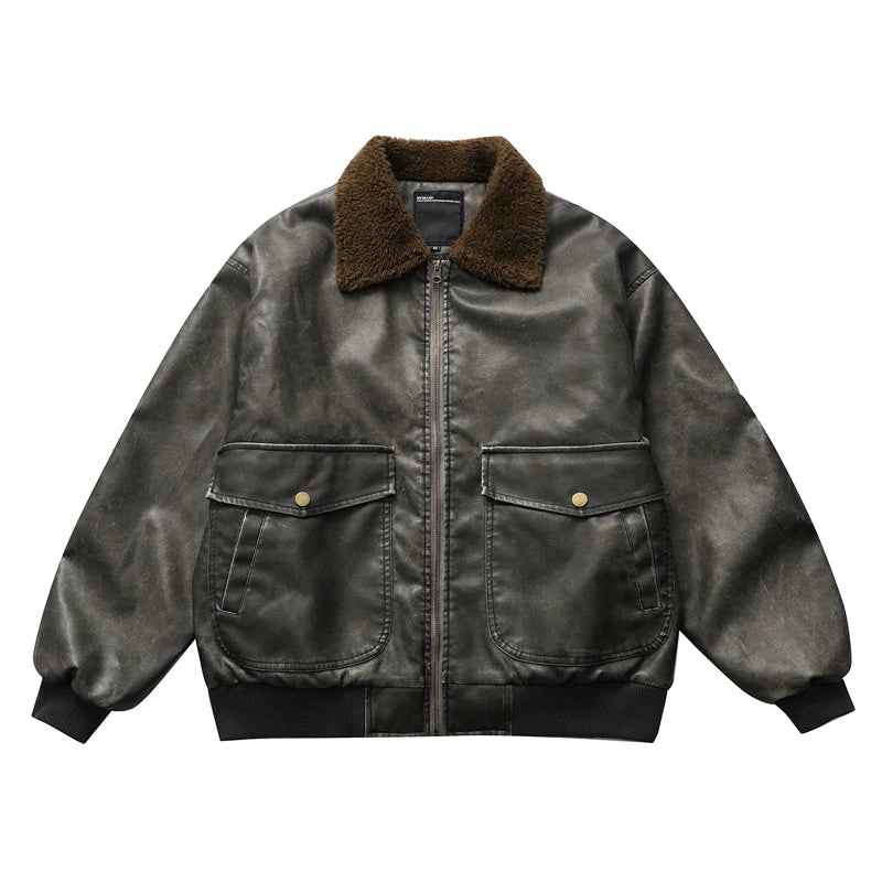 Streetwear Thicken Padded Leather Fur Jacket