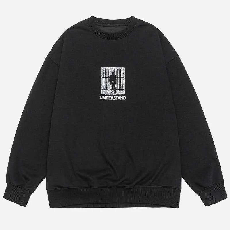 Versatile Loose Fit Round Neck Print Sweatshirt