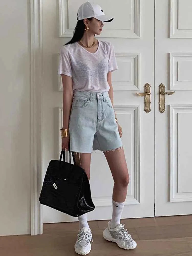 Light Blue High Waist Biker Short