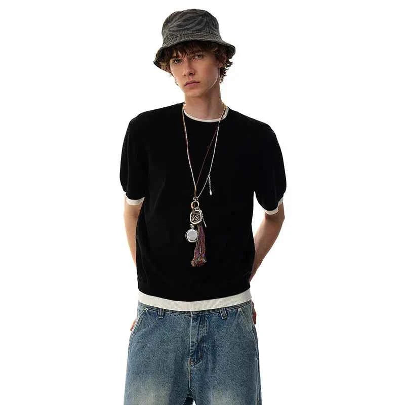 Streetwear Contrast Color Short Sleeve Casual T-Shirt