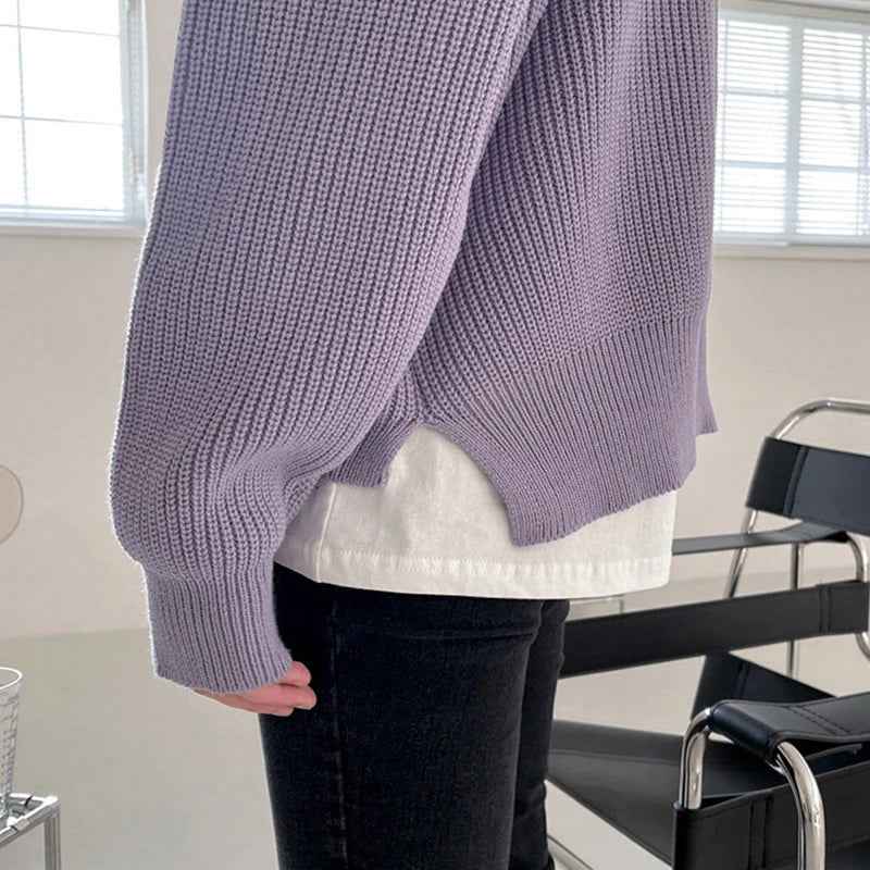 Casual Comfort Luxury Knitted Solid Color Pullover Sweater