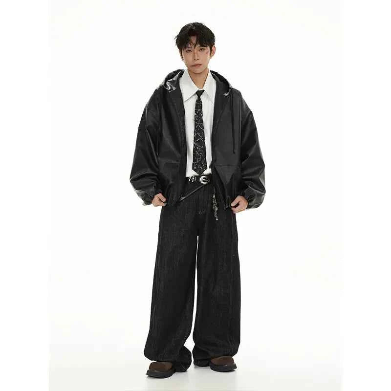 Classic Vintage Bomber Hooded PU Leather Jacket