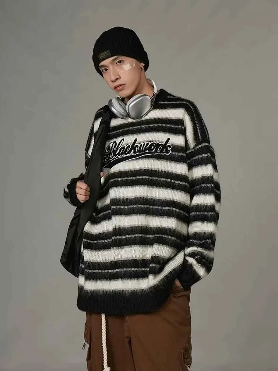 Vintage American Style Striped Knitted Sweater