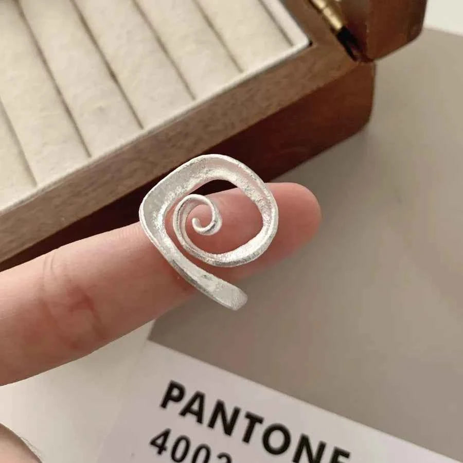 Matte Swirl Spiral Geometric Adjustable Ring