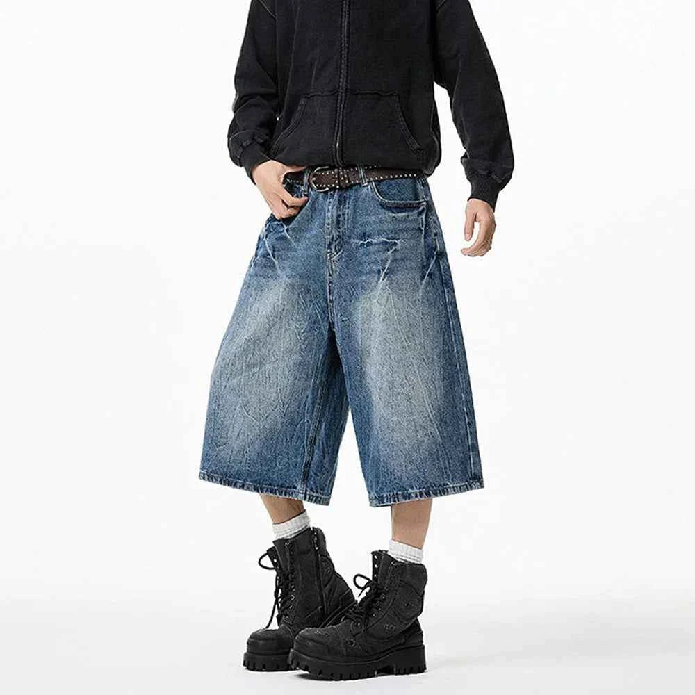 Lightning Pattern Loose Fit Casual Denim Jorts
