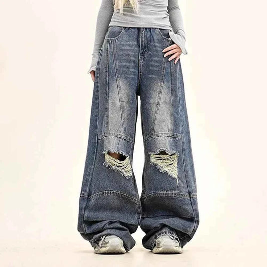 American Style Solid Color Ripped Jeans