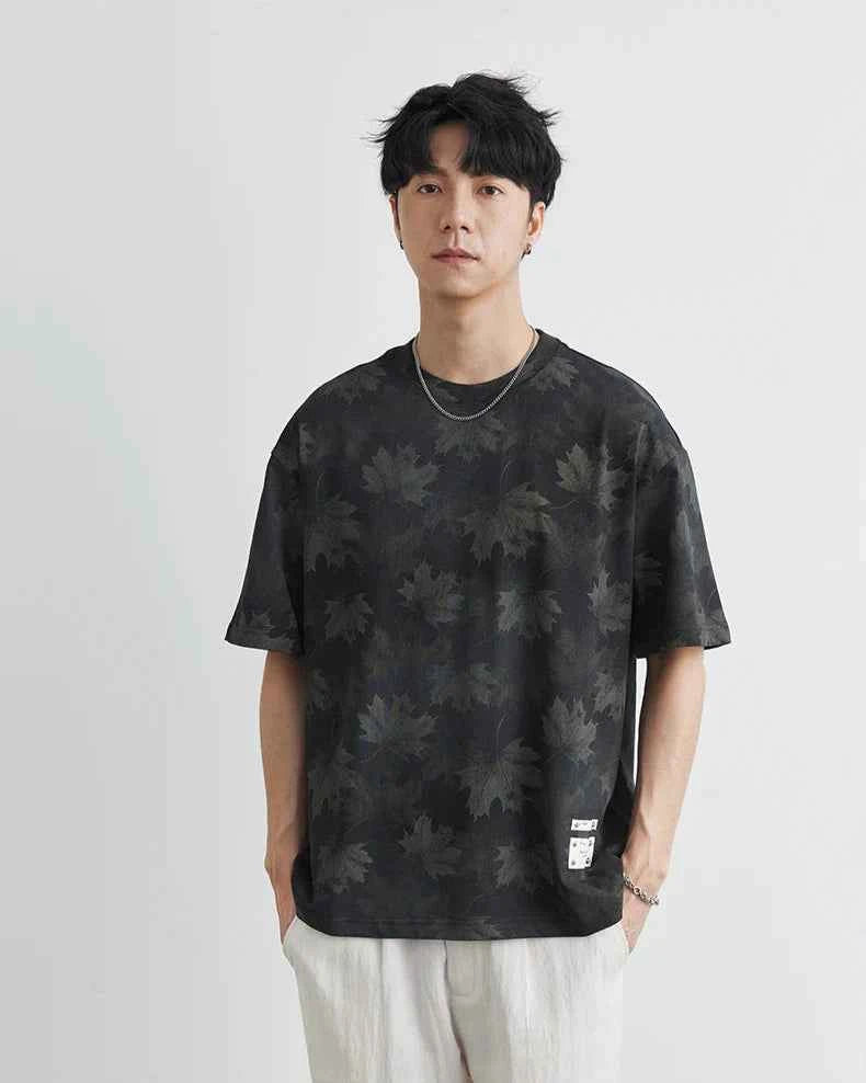 Men's Streetwear Retro Ink Dye Maple Leaf T-Shirt
