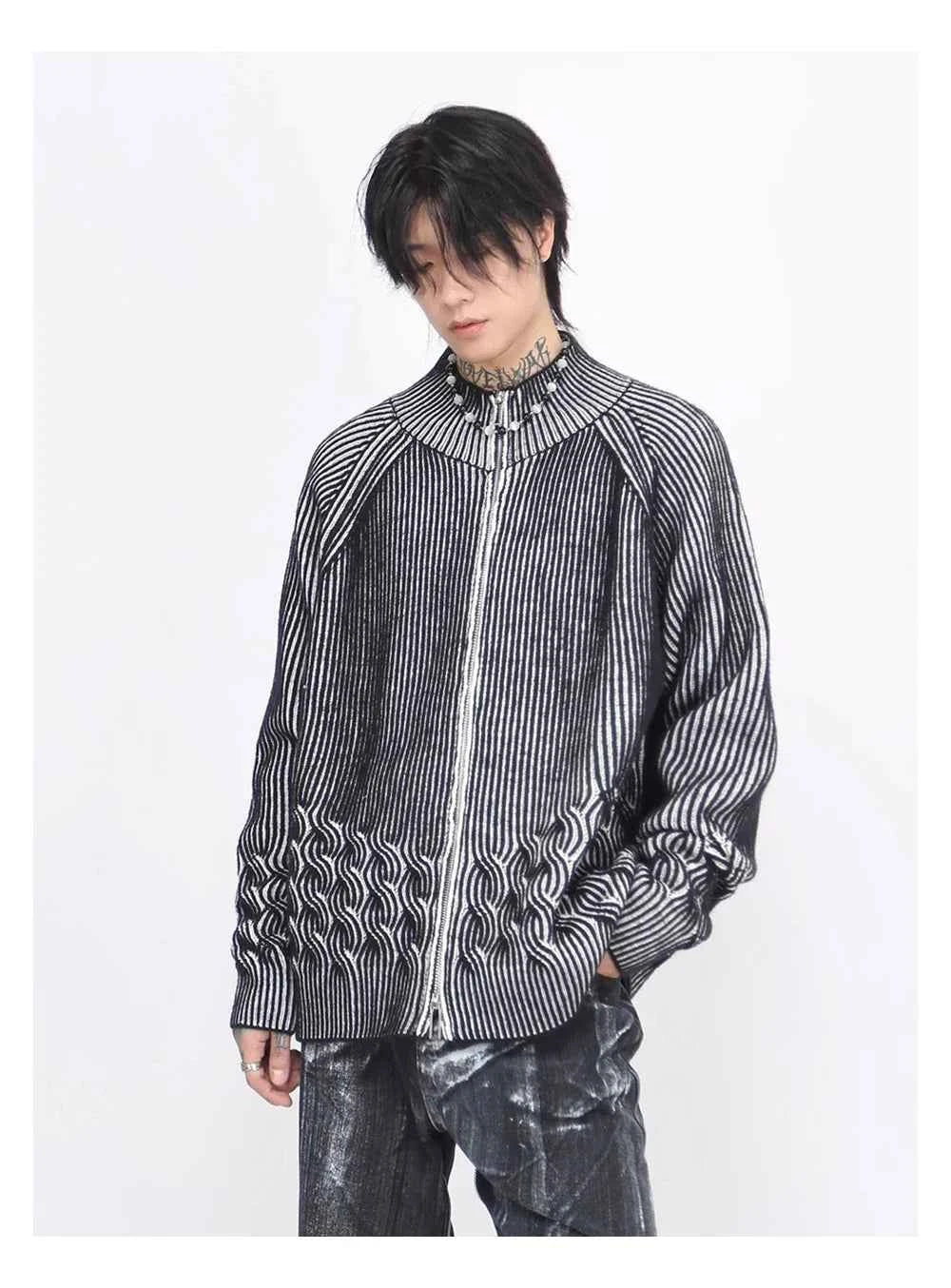 Men Stylish Knitted Hip Hop Striped Sweatshirt