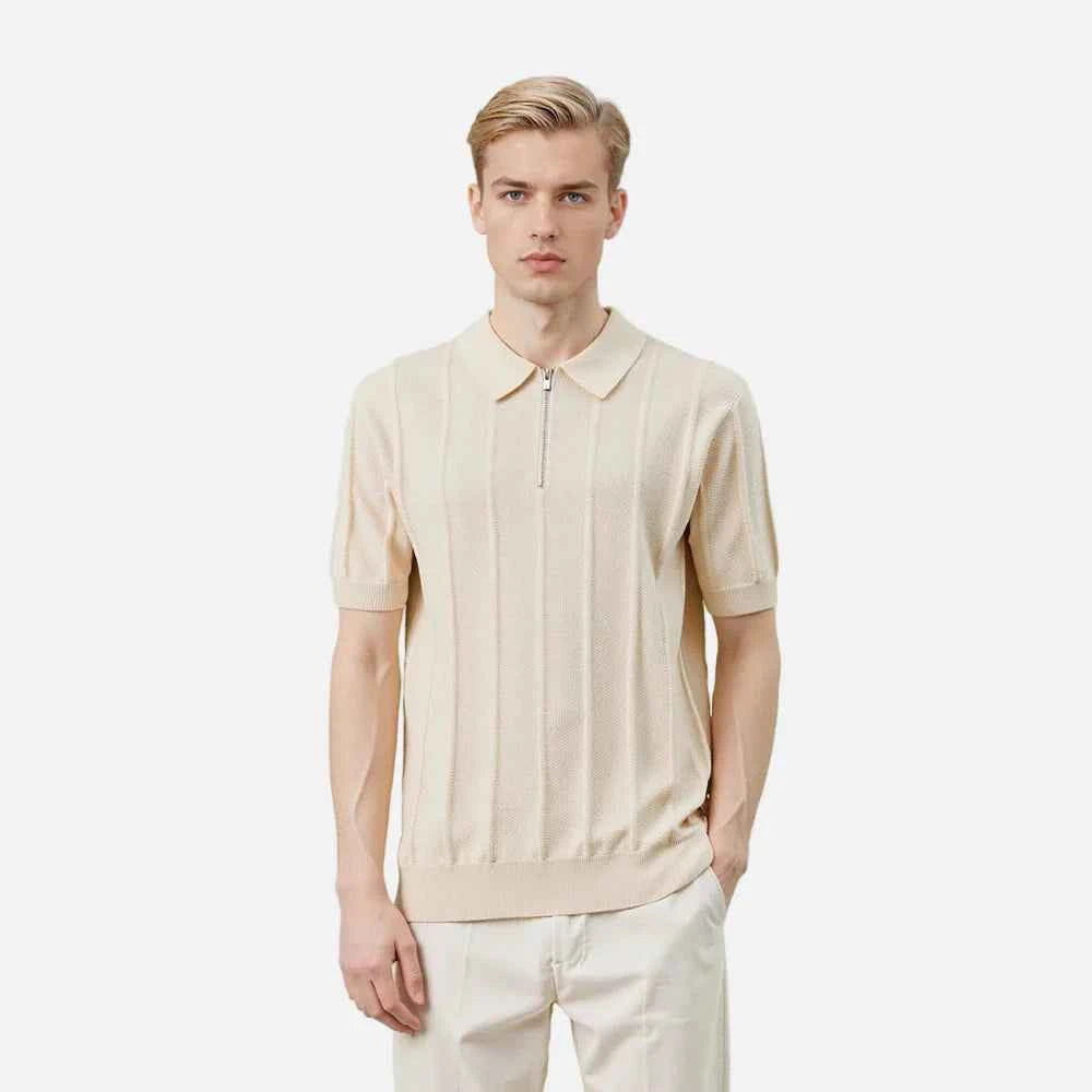 Flexible Knitted Half Zipper Short Sleeve T-Shirt