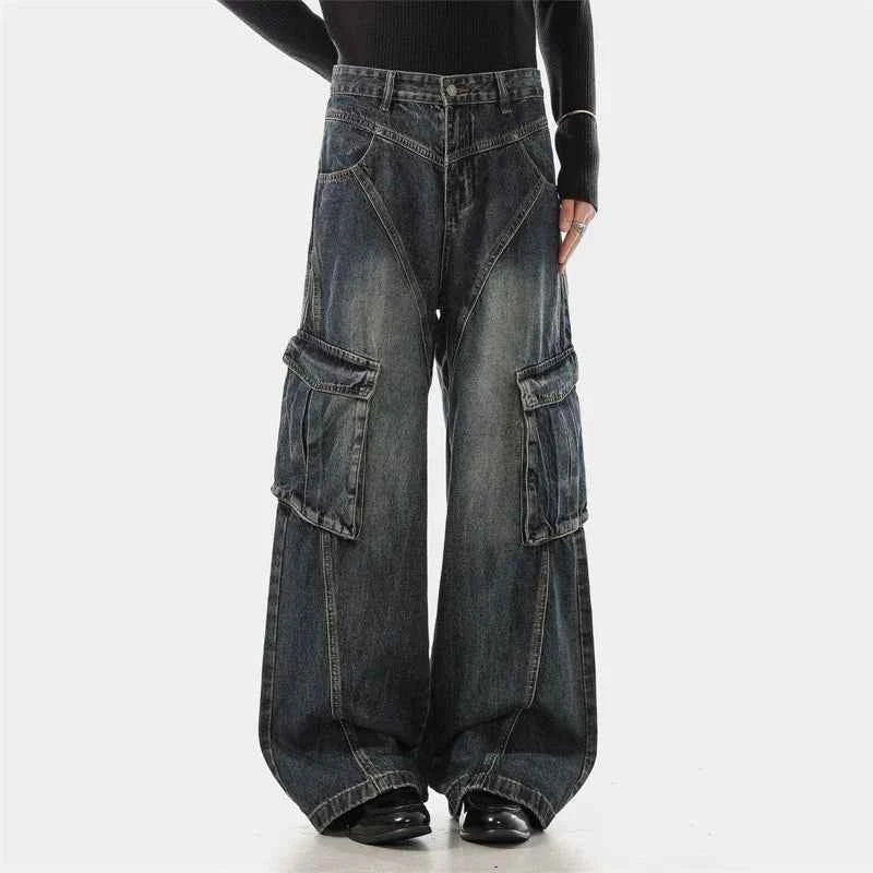 Trendy Deconstructed Wide Leg Cargo Jeans