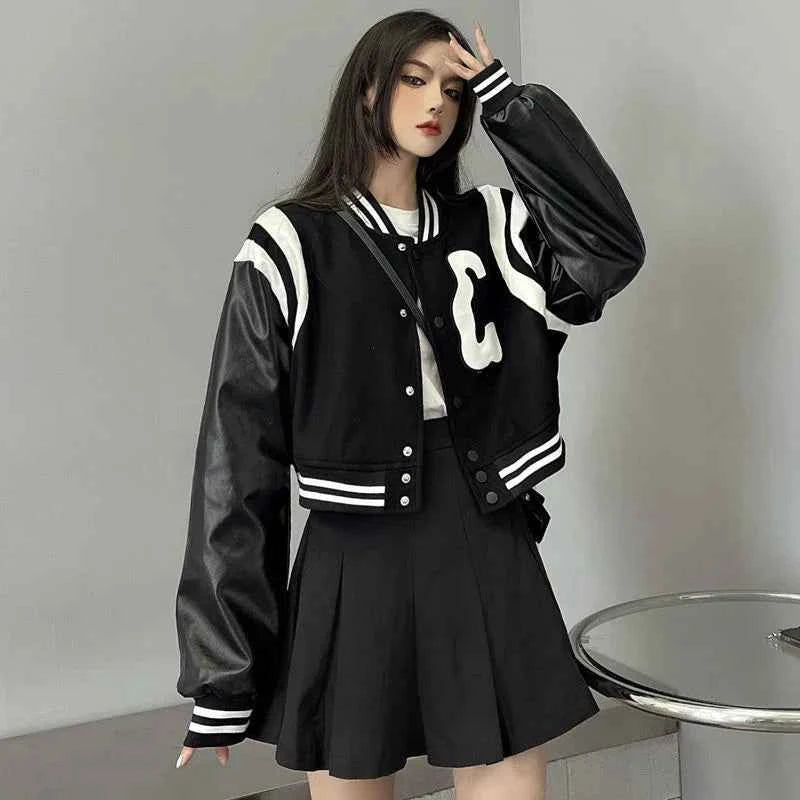 Autumn Korean Letter Embroidery Leather Jacket