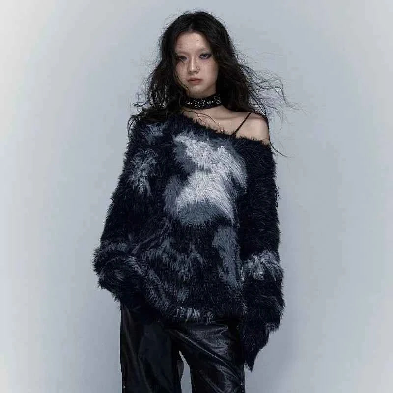Grunge Aesthetics Black V-Neck Sweater