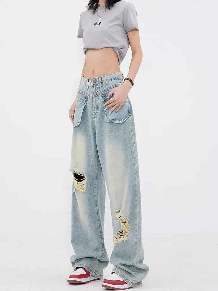 Vintage Cutting High Waist Wide Leg Jeans