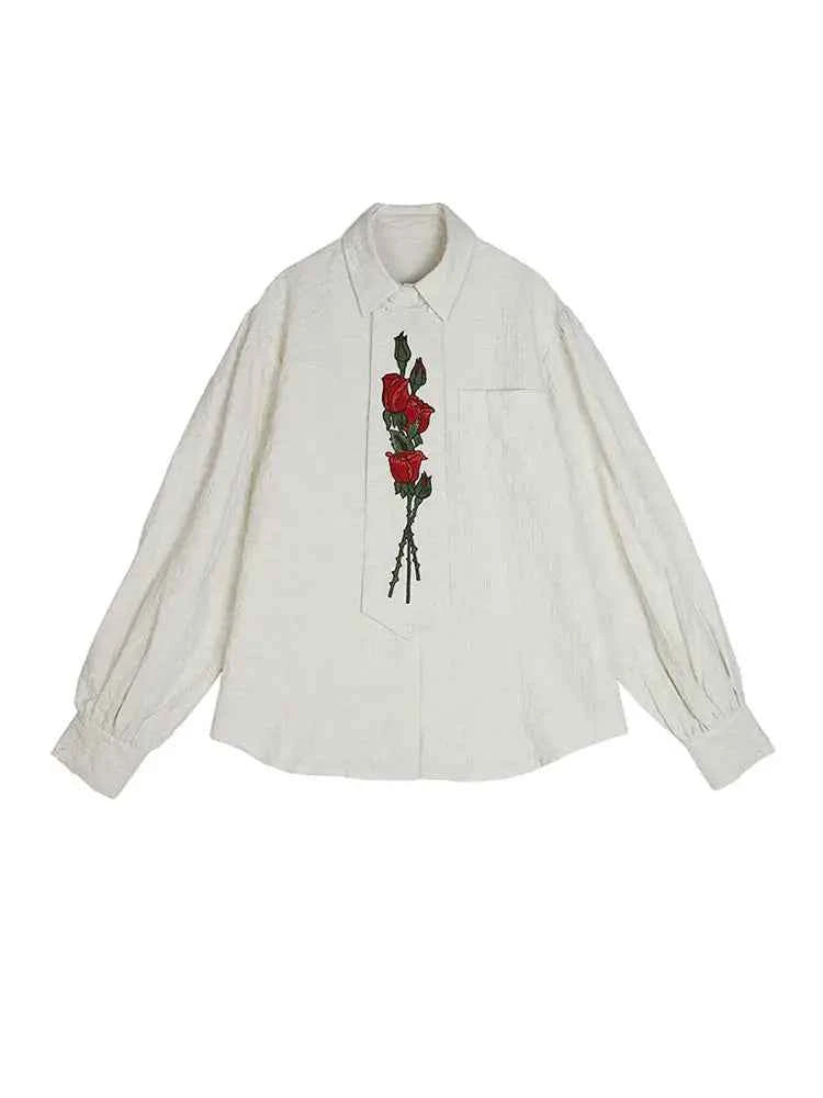 Chic Retro Floral Embroidery Long Shirt