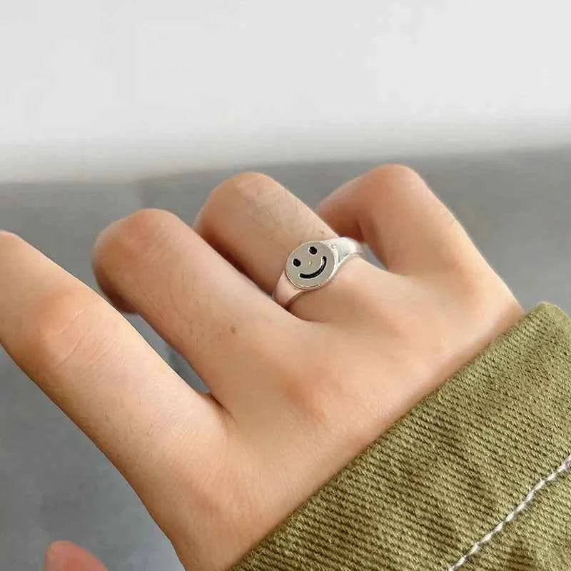 Retro Smile Face Silver Color Ring