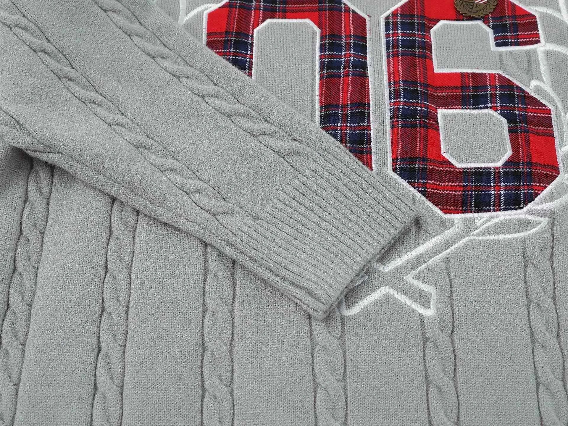 Plaid Letter With Necktie Shirt Embroidery Sweater