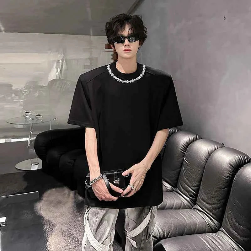 Vintage Oversized Loose Chain Shoulder Pad T-Shirt