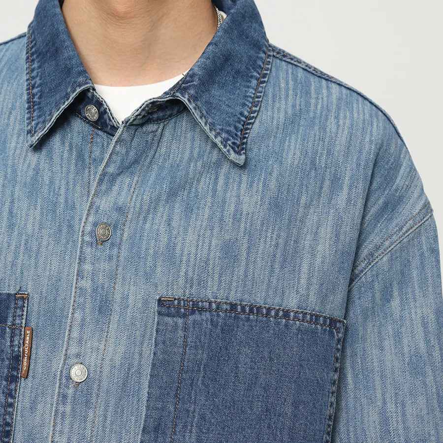 Investment Piece Casual Splice Denim Long Sleeve Shirt
