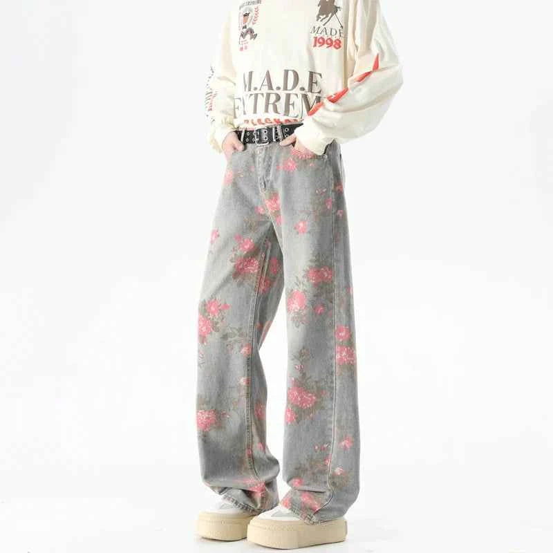 Y2K Versatile Floral Straight Leg Jeans