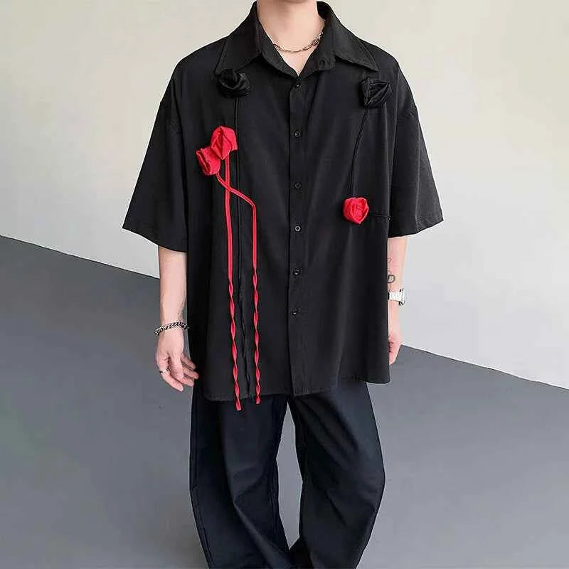 Elegant Three-Dimensional Patchwork Short-Sleeve Shirt