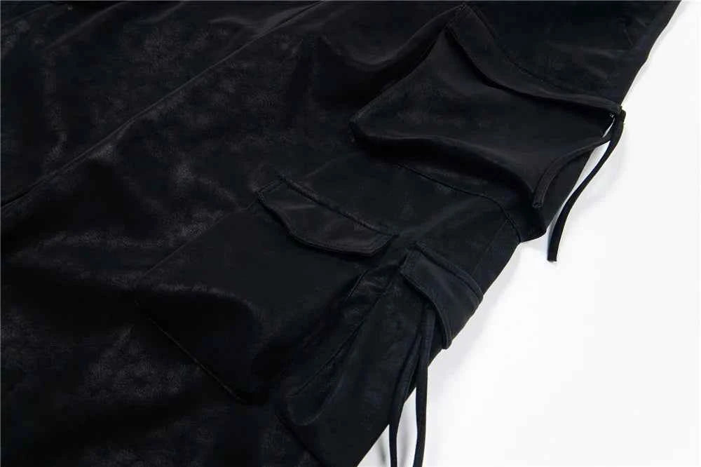 Luxury Designer Wide Leg PU Multi Pocket Pants