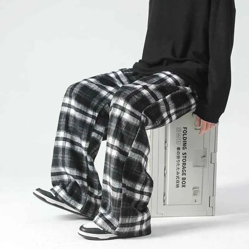 Autumn Fashionable Plaid Wide Leg Sweatpants