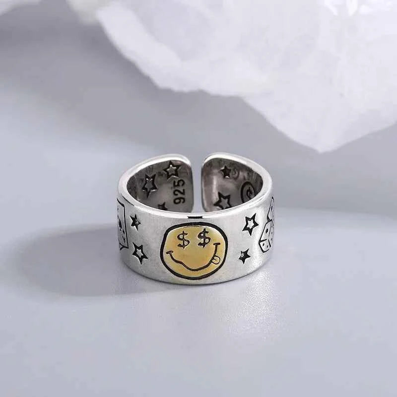 Retro Smile Face Poker Dice Ring