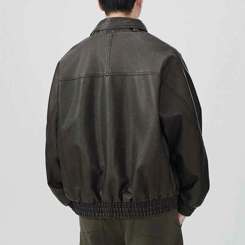 Men Vintage Japanese Style Motorcycle Leather Jacket