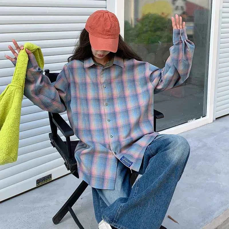 Vintage Plaid Cool Oversized Long Sleeve Shirt