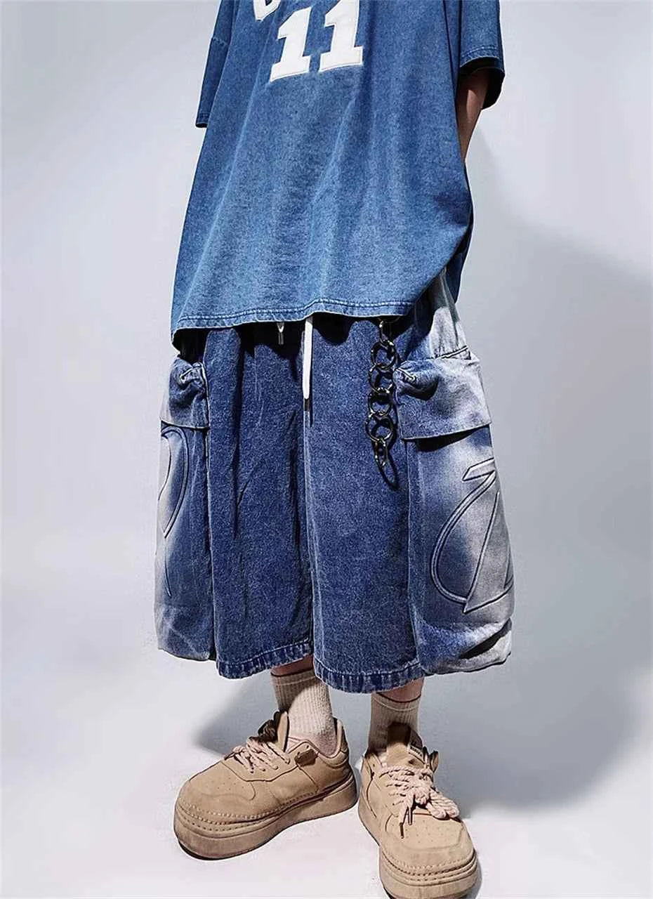 Retro Hip Hop Wide Leg Denim Jorts