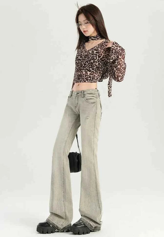 Stylish Flare Mid-Waist Stretch Jeans