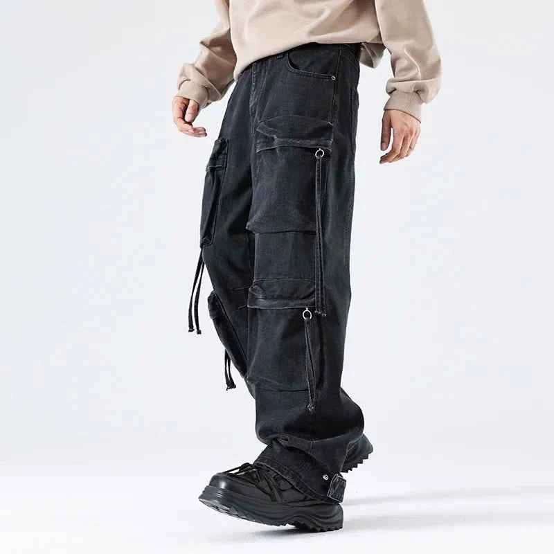 Vintage Hip Hop Loose Fit Multi Pocket Cargo Jeans