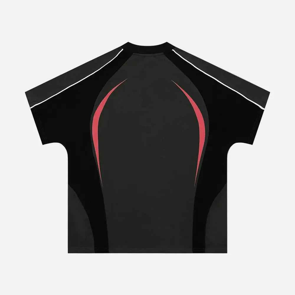 Contrast Paneled Crew-Neck Collar Short Sleeve T-Shirt