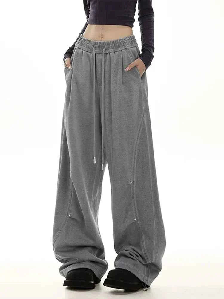 American Streetwear Vintage High Waist Lace-Up Sweatpants