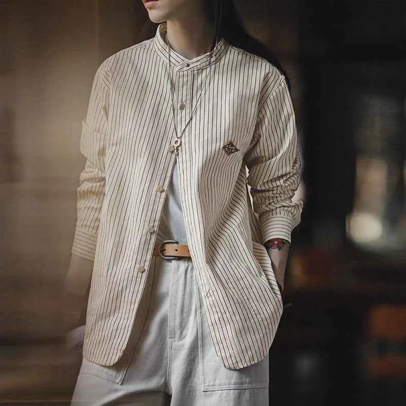 Soft Striped Loose Fit Collar Shirt