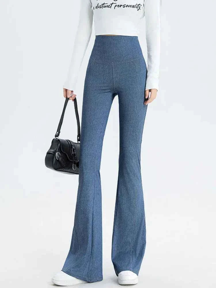 Women High Waist Flared Denim Leggings Jeans