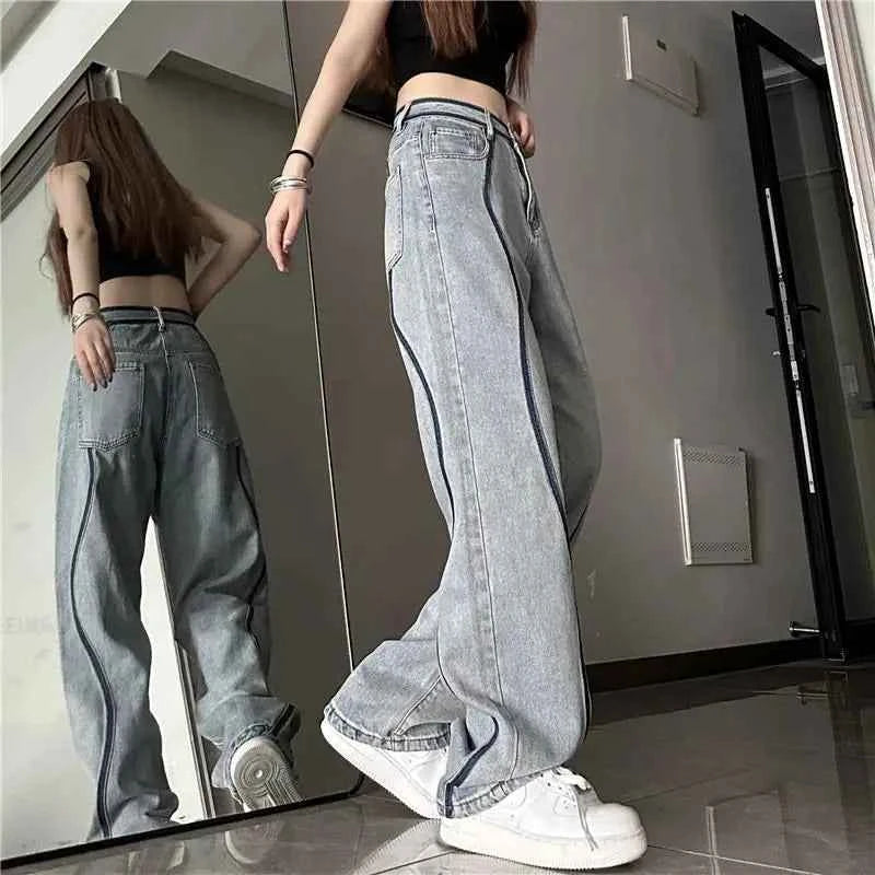 High Waisted Panelled Straight Leg Jeans