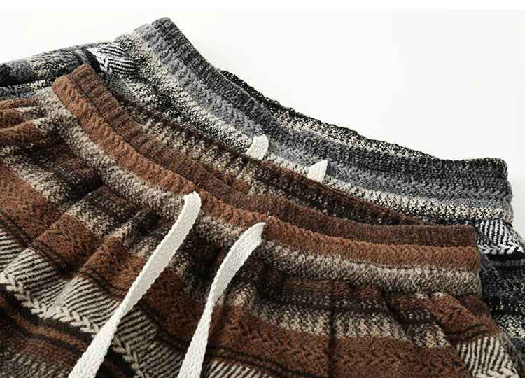 Neutral Style Striped Knit Casual Sweatpants