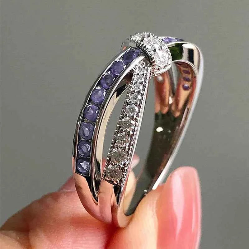 Elegant Knot Shaped Purple CZ Rings