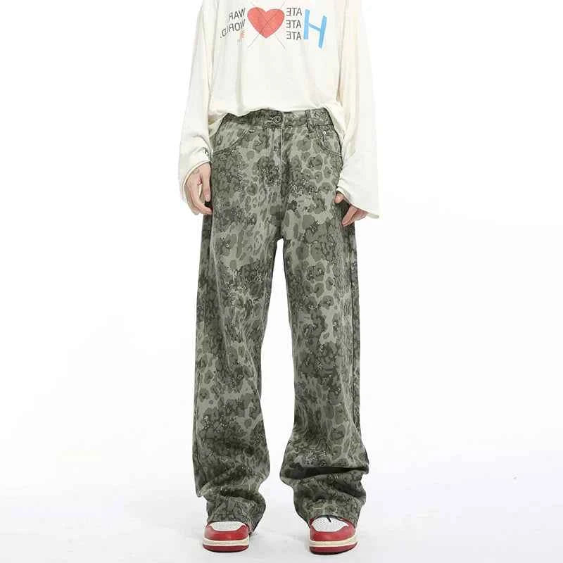 Effortless Hip Hop American Style Leopard Jeans