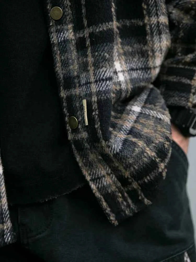 Plaid Woolen Embroidered Casual Shirt