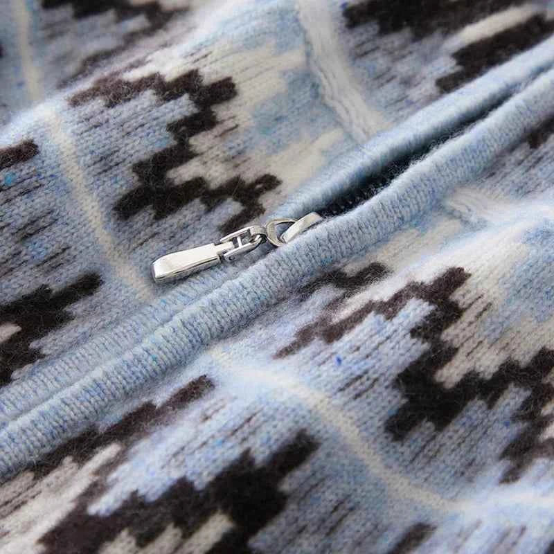 Thick Vintage Jacquard O-Neck Zipper Cardigan