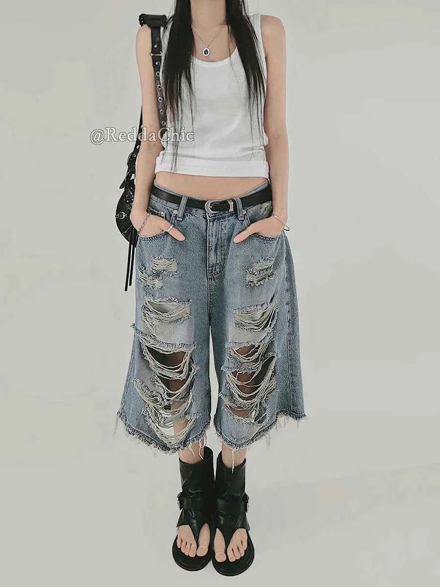 Hip Hop Elevated Vintage Blue Denim Jorts