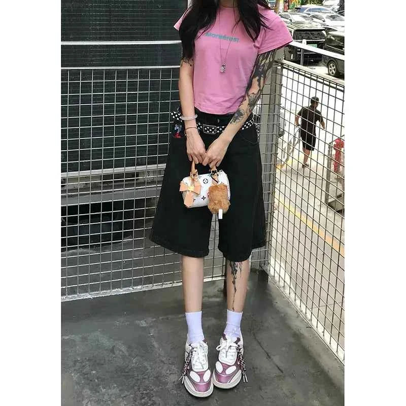 Women American Retro High Waist Slim Denim Short