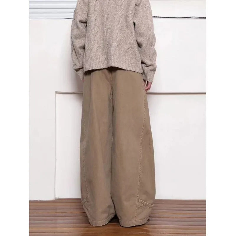 Spliced Scimitar Cotton Casual Wide Leg Pants - Luxuryurbanwear