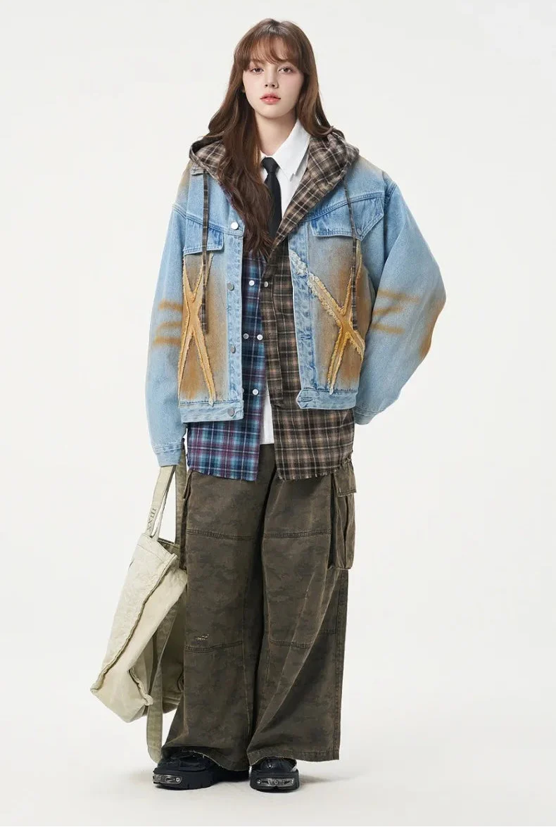 Streetwear Bold Gradient Distressed Denim Jacket - Luxuryurbanwear