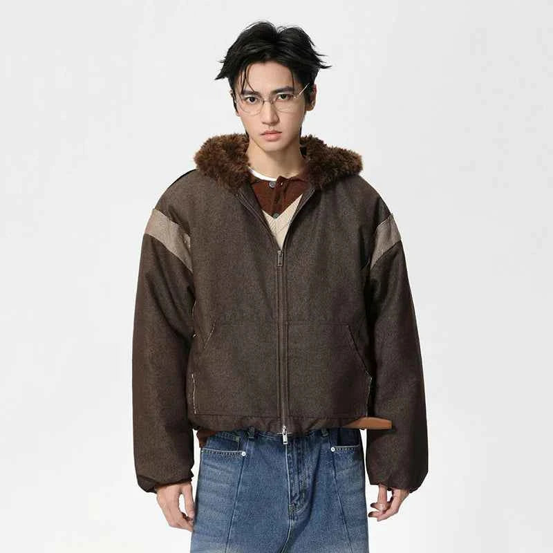 Y2K Versatile Patchwork Faux Fur Hooded Jacket
